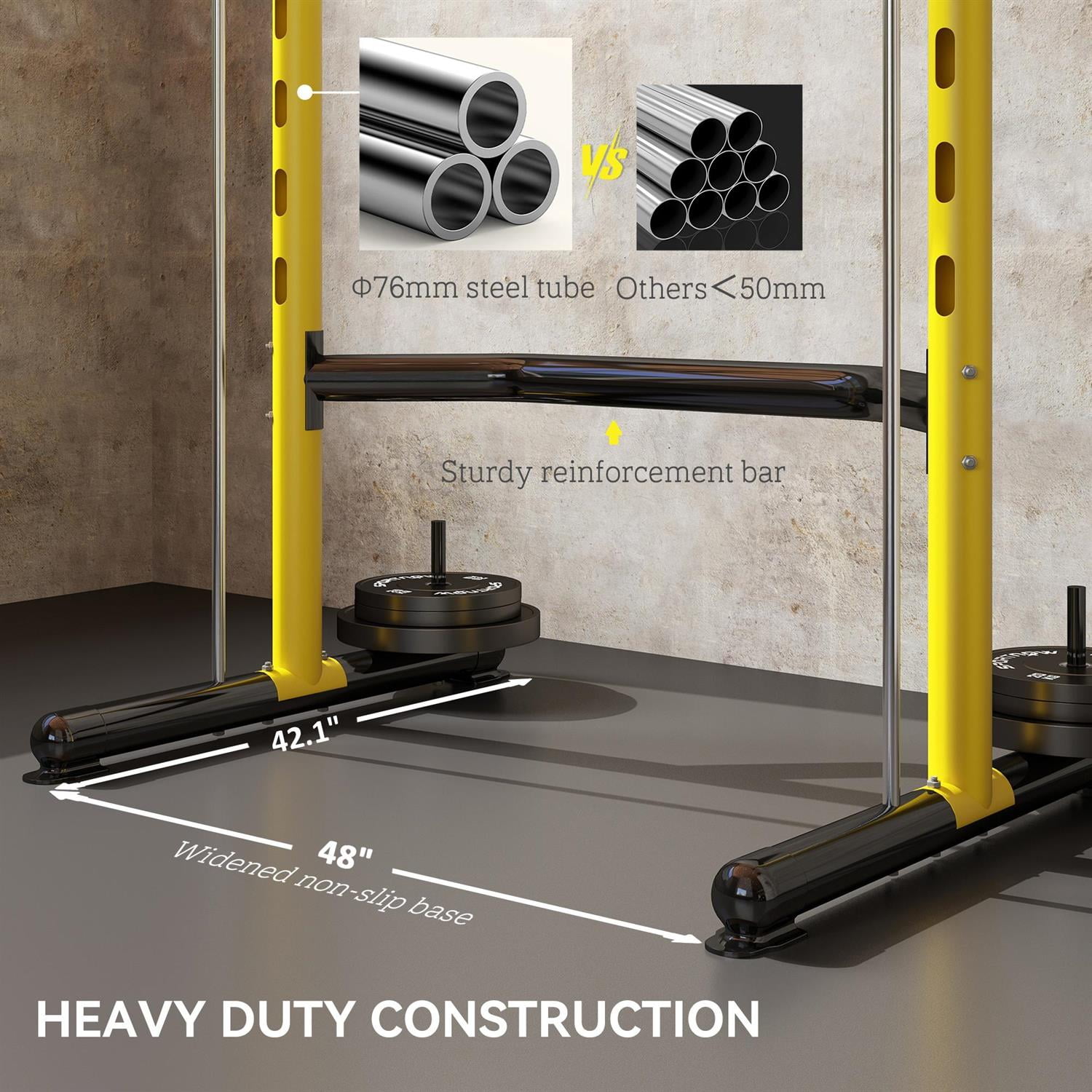 Demifill Multi-Function Weight Lifting Half Rack - Yellow, Squat Rack with Pull-Up Bar & Barbell, Adjustable Bench Press Compatible