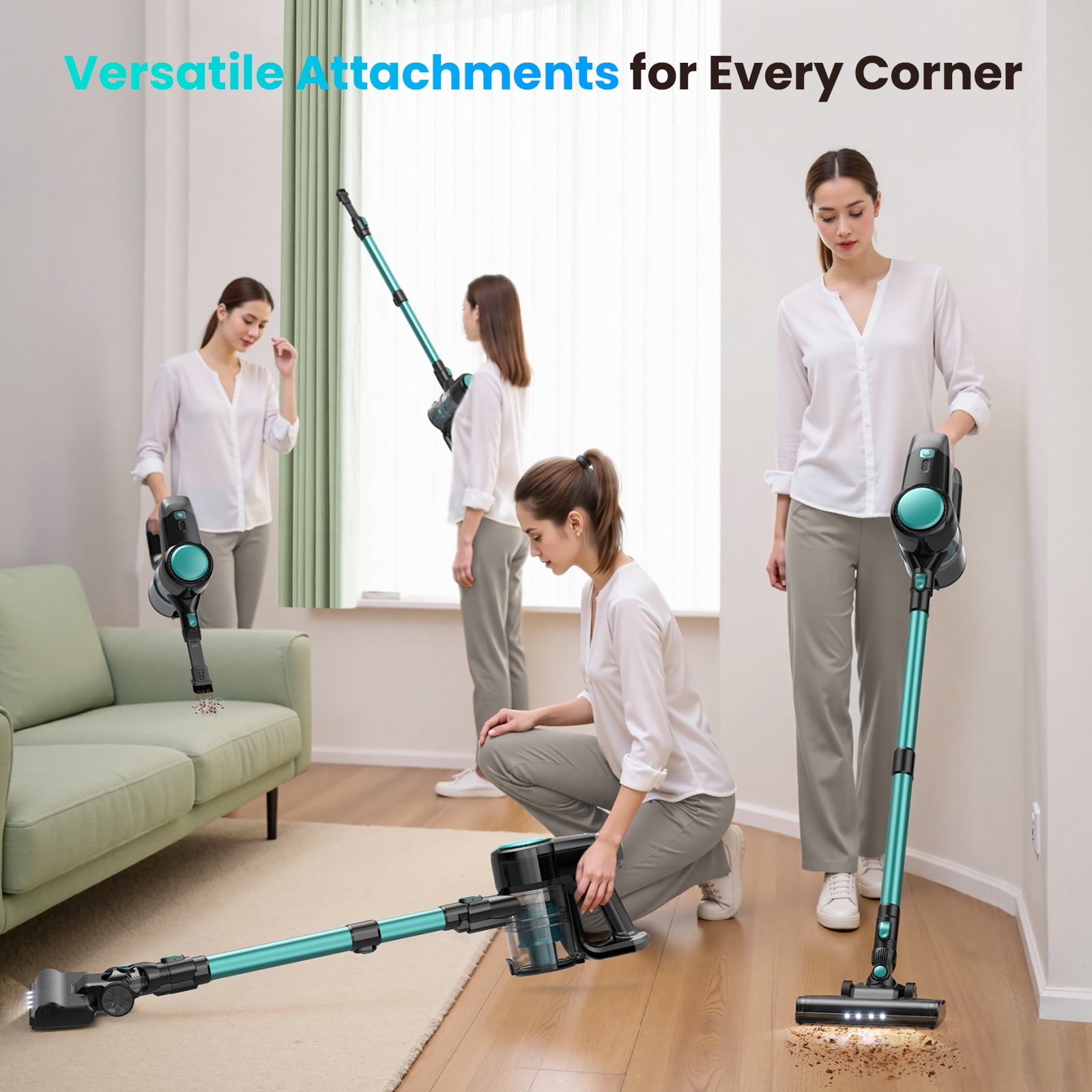YOMA Cordless Vacuum Cleaner, Ultra-Lightweight Stick Vacuum, 40mins Runtime, 6 in 1 Powerful Handheld Vacuum for Home Hard Floor Carpet Pet Hair