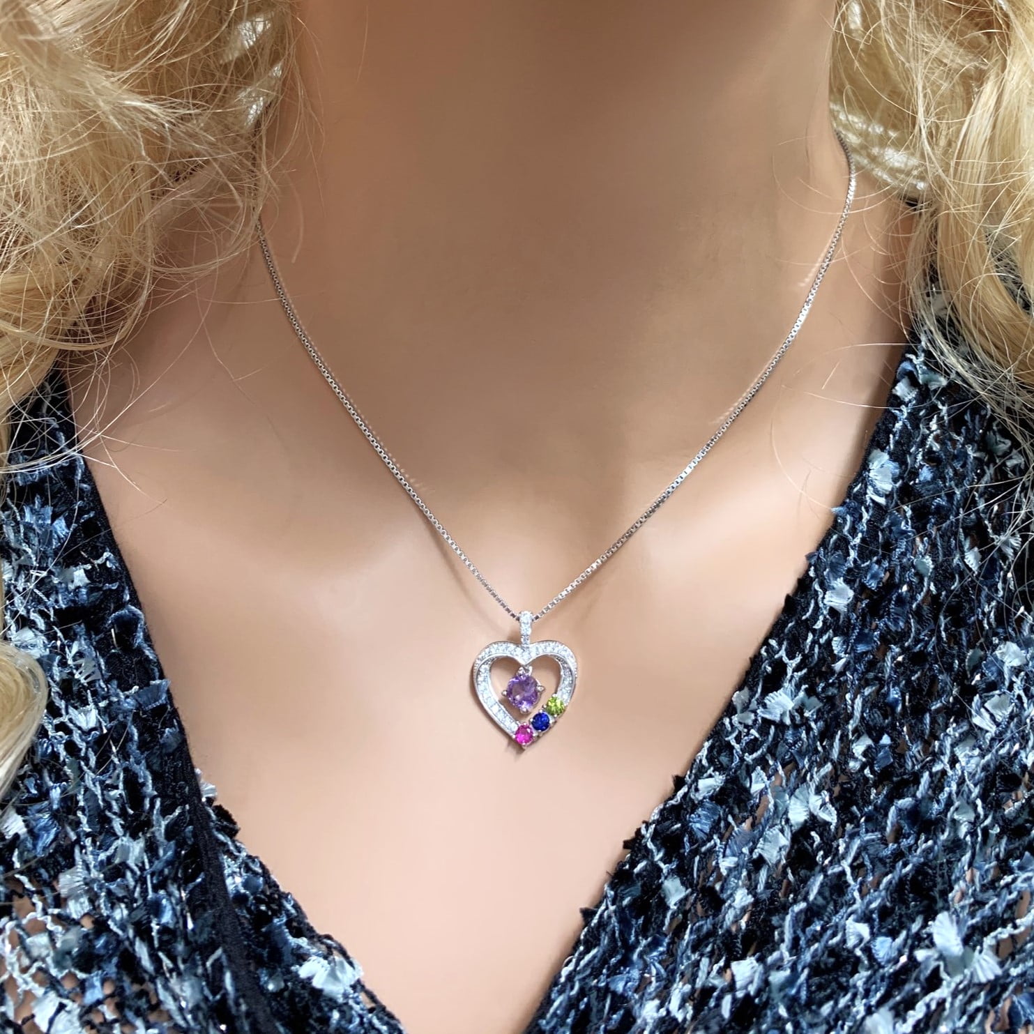 Nana Heart 1-6 Birthstone Mother & Child Necklace with Chain for Women - Rose Gold Plated, Stone 3