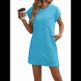 thumbnail image 1 of Vestido Corto de Verano para Mujer, Informal, con Mangas , Cuello Redondo, Holgado, Básico, Azul Lago, Talla XL, 1 of 8