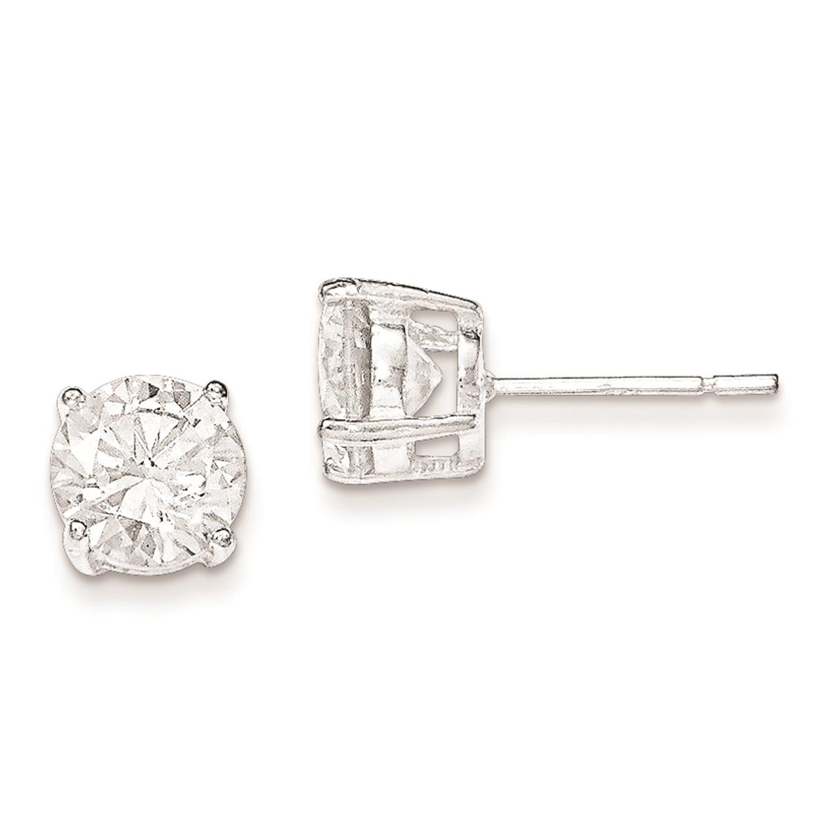 Goldia Sterling Silver 7mm Square CZ 4 Prong Stud Earrings