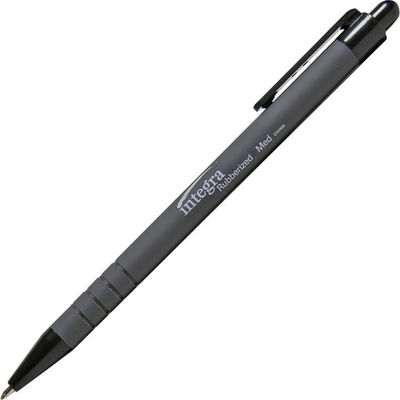 Integra Rubber Barrel Retractable Ballpoint Pens - Medium Pen Point - 1 mm Pen Point Size - Retractable - Black - Rubber Barrel - 12 / Dozen | Bundle of 5