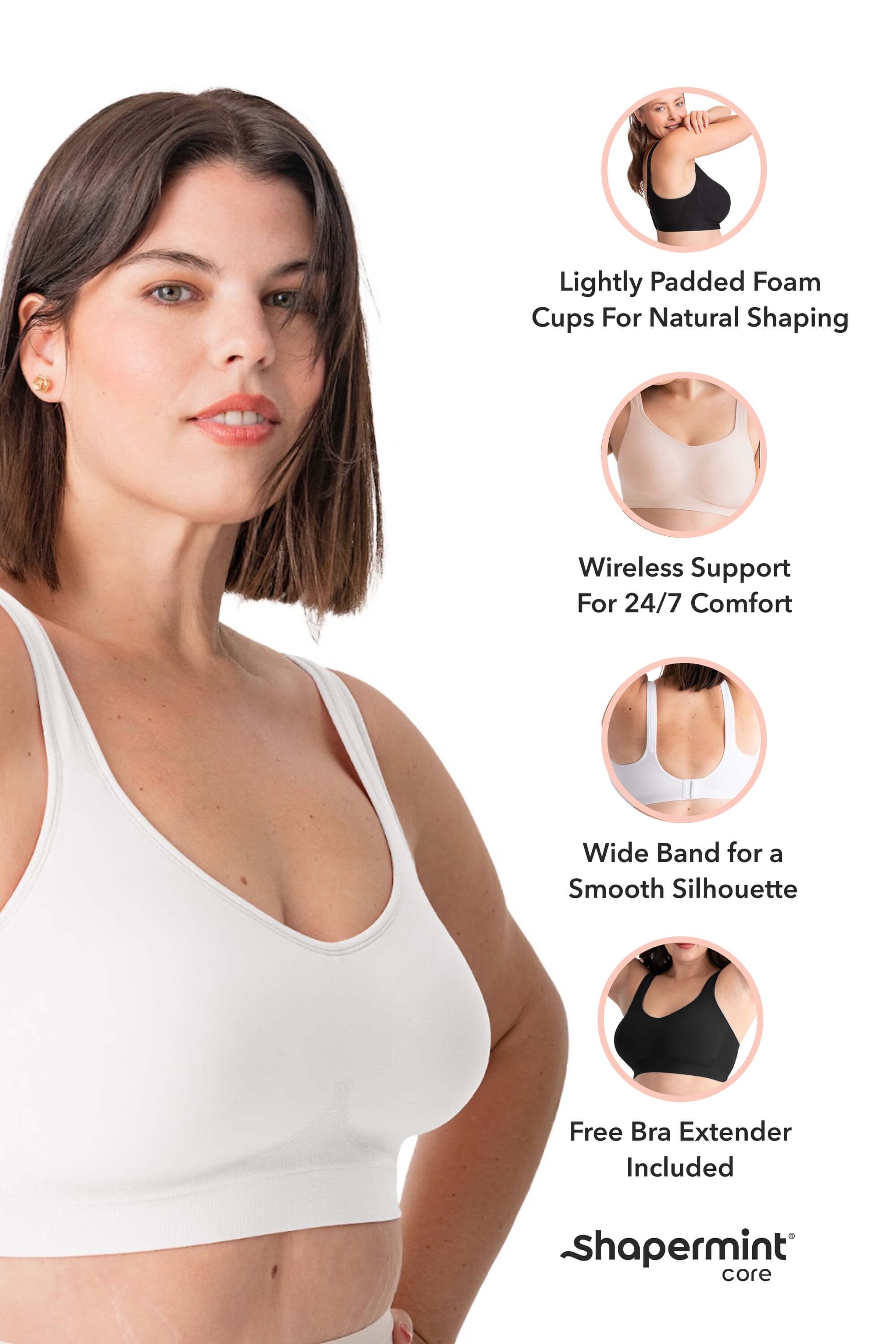 Shapermint Core Wireless Shaper Bra for Women - Comfortable Support with Adjustable Fit, Sizes S to 4XL