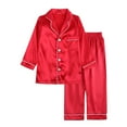 thumbnail image 3 of LUOGENLI Outfits Girls Rompers Size 8-10 Pant Pajamas Kid Unisex Pj's Set Girls Boys Silk Pajamas Set Satin Long Sleeve 2 Piece Clasic Sleepwear Rompers for Girls 8-9 Red 12-24 Months, 3 of 3