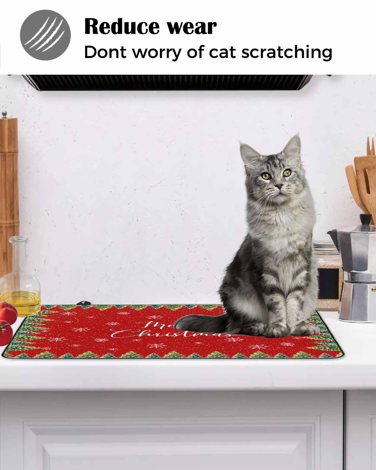 Large Induction Cooktop Protector Mat Red Christmas Stove Top Covers for Electric Stove, Xmas Tree Snowflake Farmhouse Winter Decorative Stove Burner Cover Mats, Glass Top Stove Cover