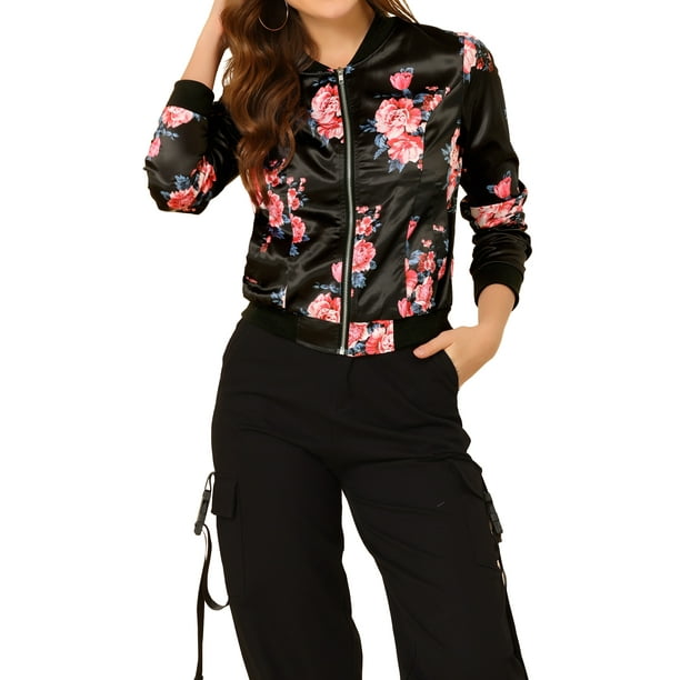 CHAQUETA BOMBER PARA MUJER INSPIRE CHIC, AJUSTADA, LIGERA, CON CREMALLERA, NEGRO ROSA