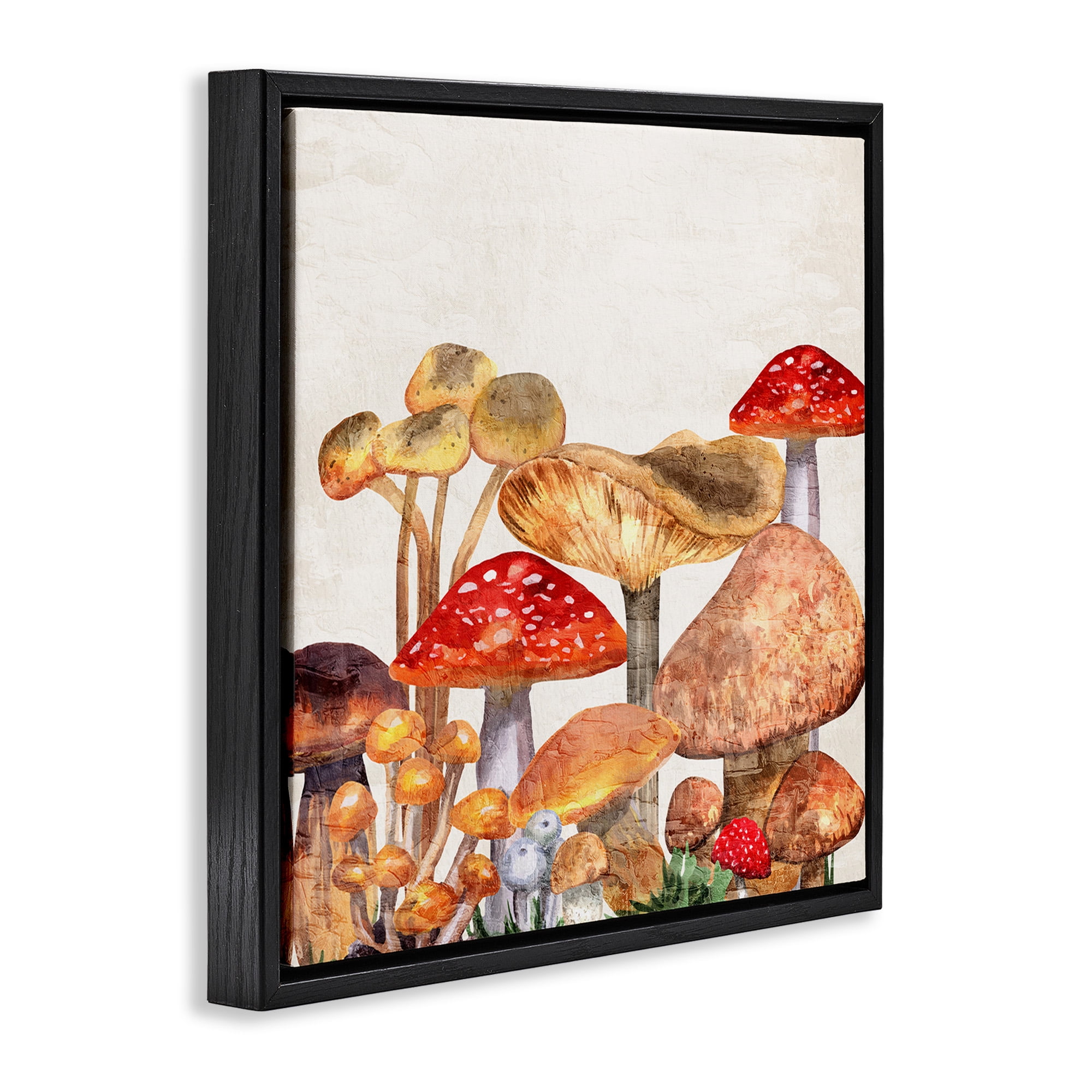 Stupell Industries Rustic Woodland Mushrooms Botanical & Floral Painting Black Floater Framed Canvas Art Print Wall Art, 25 x 25