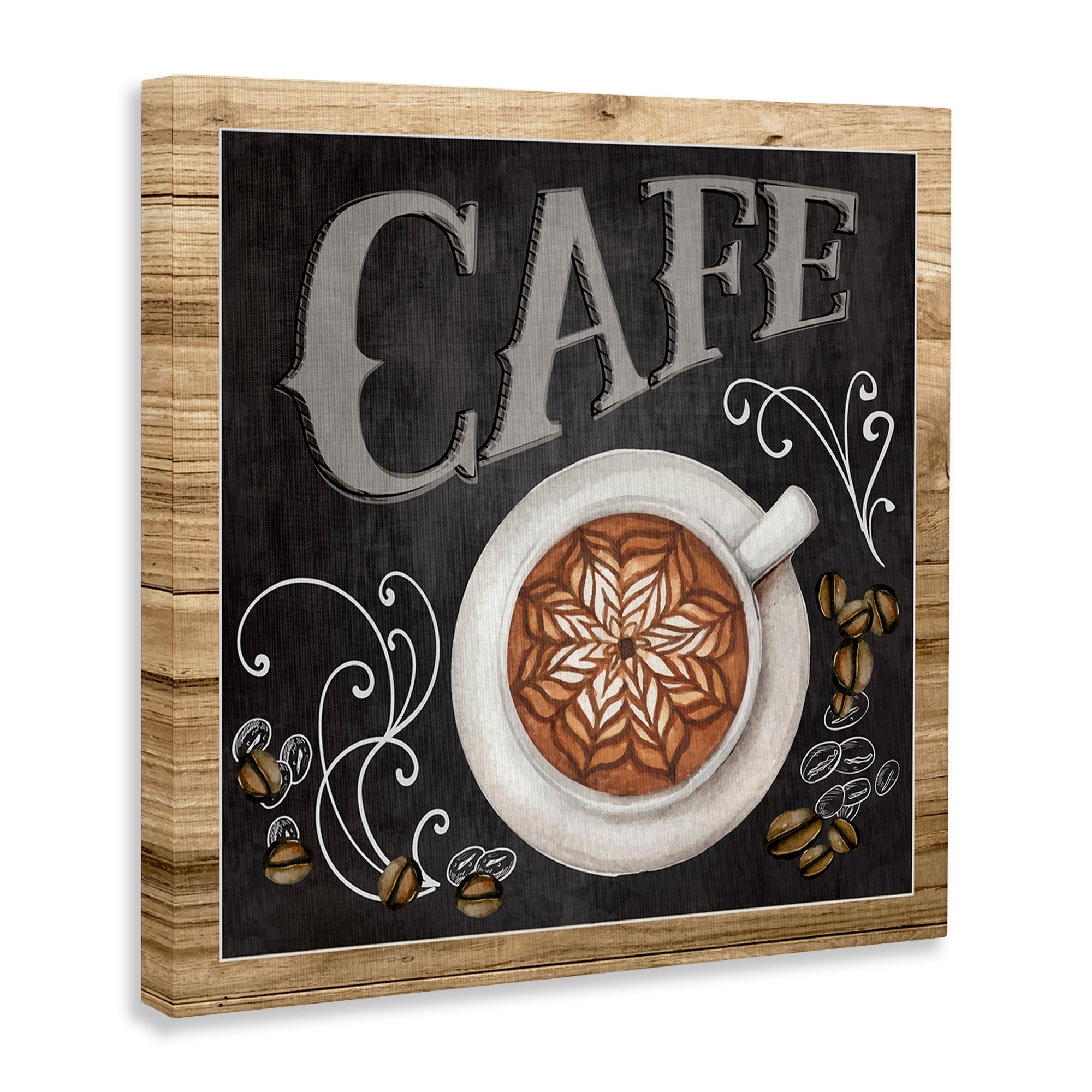 Stupell Industries Chalkboard Style Cafe Sign Latte Coffee Beans Motif Canvas Wall Art, 17 x 17, Design by ND Art
