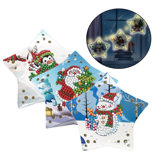 Cadena de Navidad Luces de estrella Pintura de diamante Decoración para hogar Cortina Patio Comedor Habitación de niños Dormitorio Luz de noche Artes - 1 Estilo 1