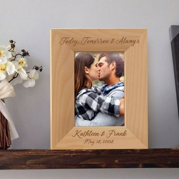 Today, Tomorrow and Always Personalized Wooden Picture Frame 3 1/2" x 5" Brown (Vertical)
