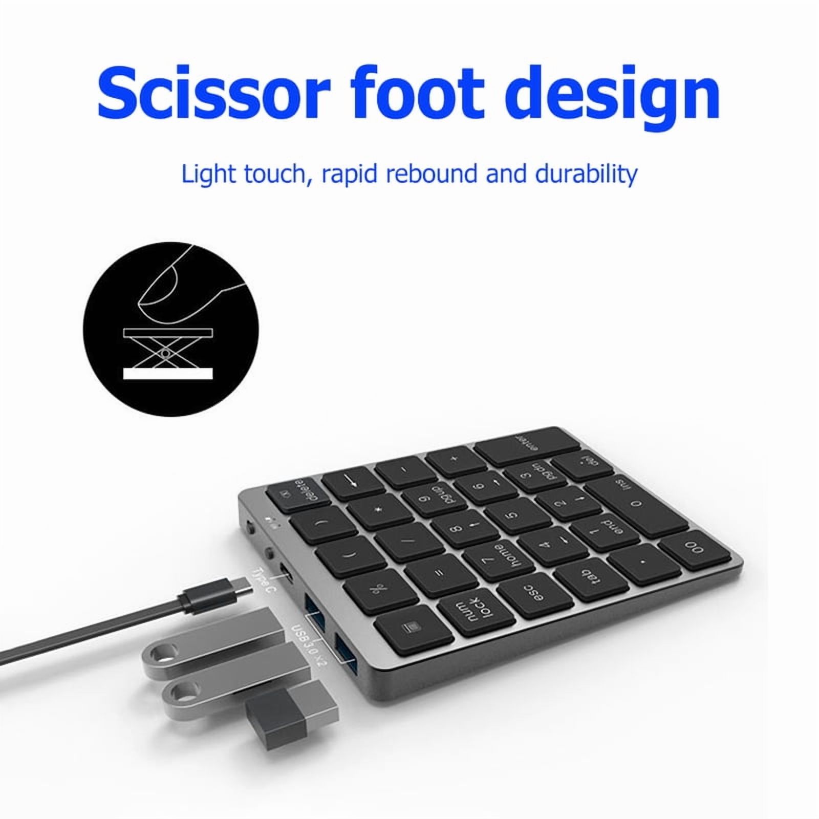 Bluetooth Numeric Keyboard 28Keys Portable Aluminium Alloy Wireless Keyboard for Tablet PC Laptop Rechargeable Numpad Digital
