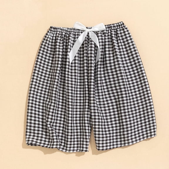 Juslio Womens Shorts Fashion Sporty Casual, Breathable Plaid Elastic Waist Black Shorts