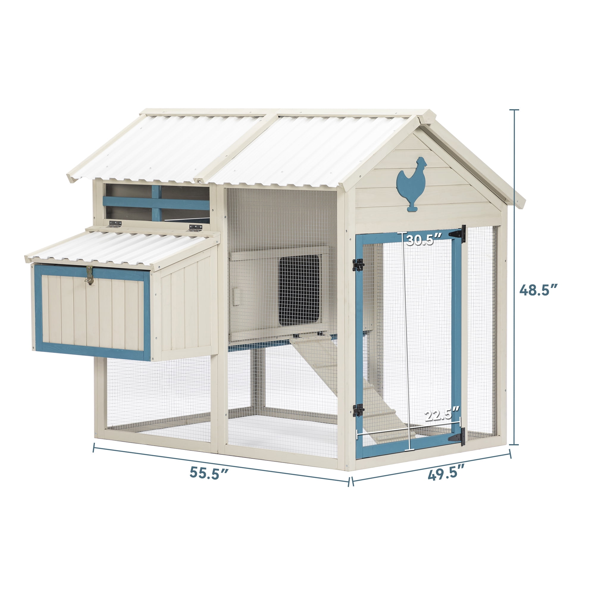 Pefilos 55" Outdoor Rabbit Hutches with PVC Roof, Hen House with Nesting Box for 6-8 Chickens Rabbit Cages for Removable Bottom, White Pefilos 55" Outdoor Rabbit Hutches with PVC Roof, Hen House with Nesting Box for 6-8 Chickens Rabbit Cages for Removable Bottom, White
