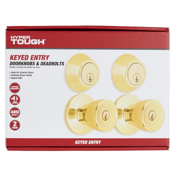 Hyper Tough Keyed Entry Polished Brass Tulip Doorknob and Deadbolt Hyper Tough Keyed Entry Polished Brass Tulip Doorknob and Deadbolt