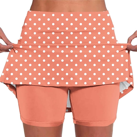 Kaemgyyd Womens Tennis Skirt Polka Dot High Waisted Golf Skort Stretchy Athletic Skirts with Built-In Shorts for Workout Running
