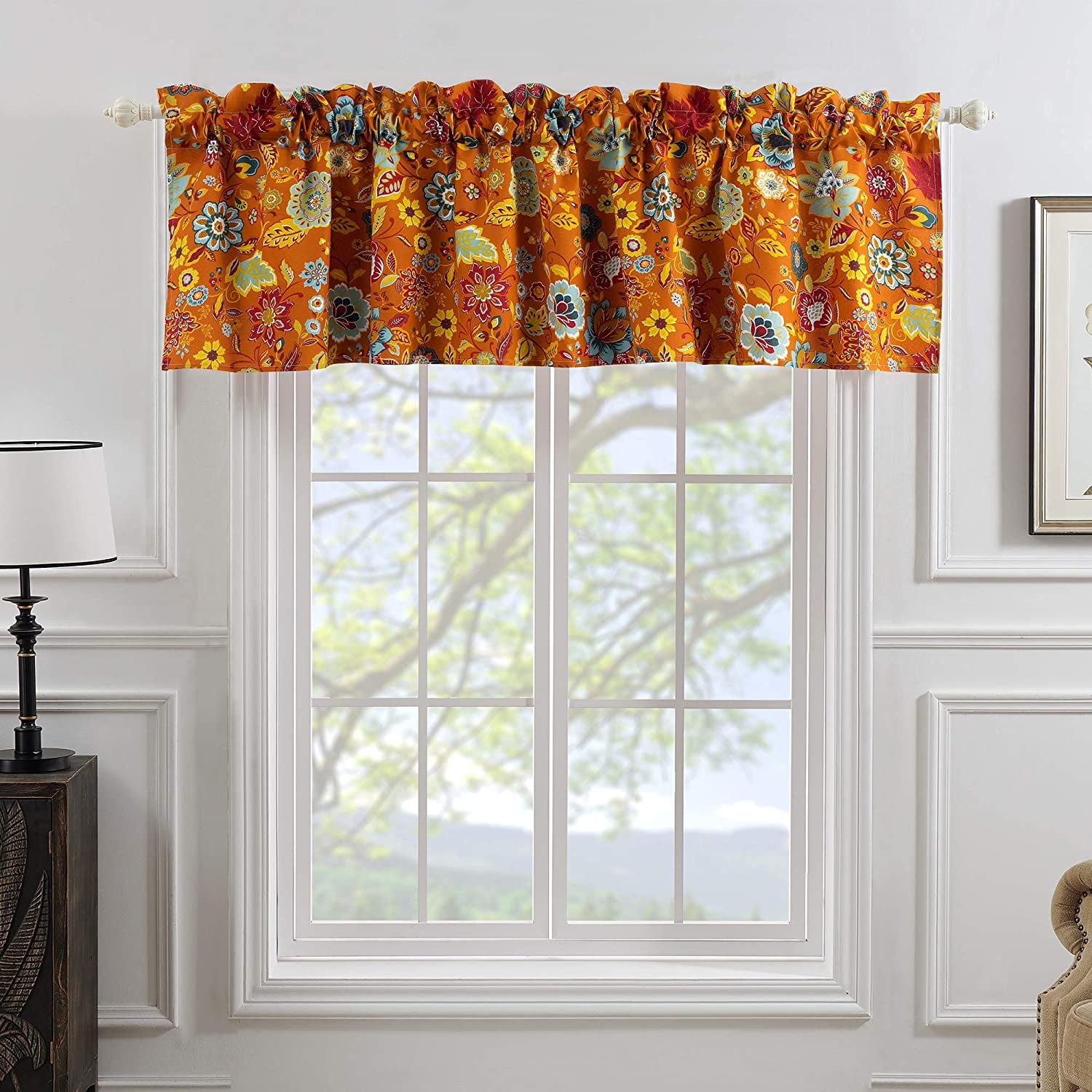 Global Trends Amanda Contemporary Floral Print Window Valance, Spice, 84 W x 19 L inches