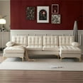 thumbnail image 2 of U-Shaped Sectional Sofa, Indoor Combination Sofa with Soft Bag Armrest Backrest Seat, Sofa Couch with Wooden Frame and Cotton Linen Fabric, Modern Sofa Bed with Gold Plated Legs, Beige, 2 of 7