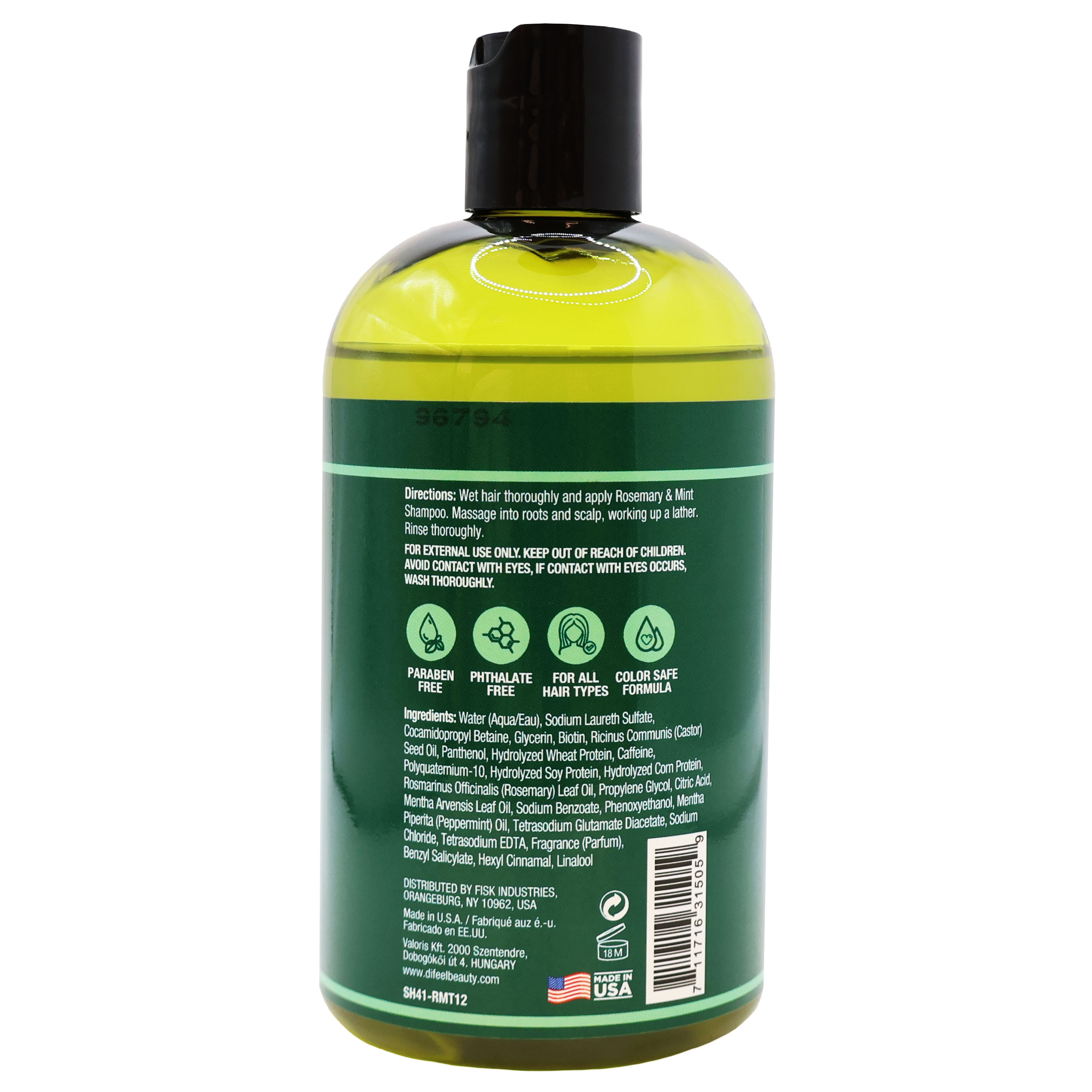 Difeel Rosemary and Mint Hair Shampoo 12 Oz., Pack of 6