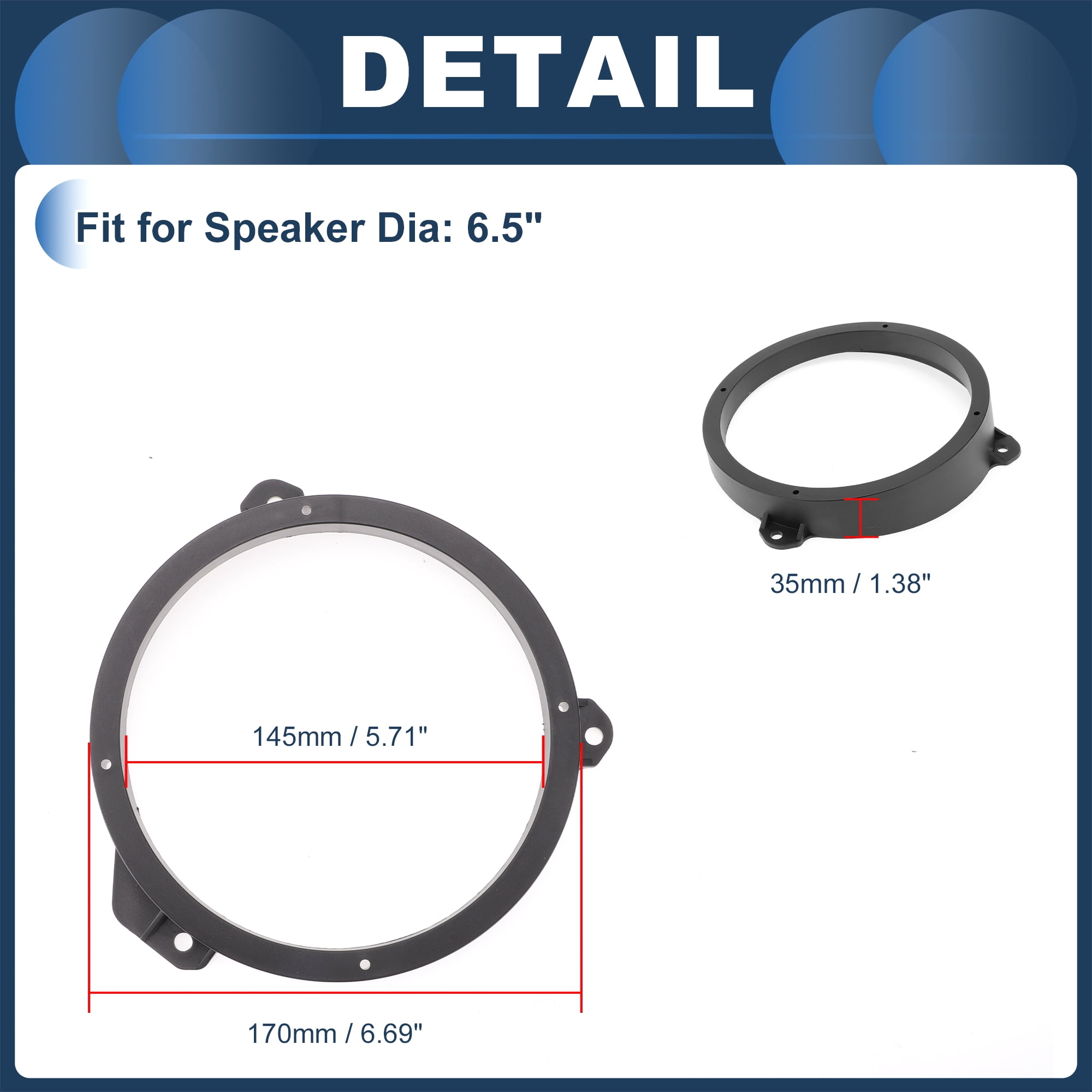 Unique Bargains Speaker Spacer Ring for 6.5 Inch for Subaru Impreza 2014-2020 ABS Black