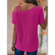 thumbnail image 4 of Camiseta Informal de Verano para Mujer, de Corta, con Hombros Descubiertos y Tejido Gofre, Color Rosa Rojo Talla M, 4 of 5
