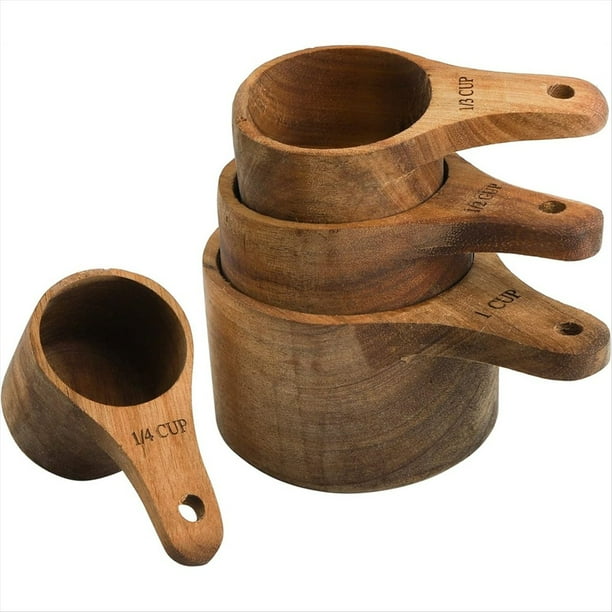 Juego de 4 Tazas Medidoras de Madera, Apilables, con , para Cocina y ReposteríA, 4 TamañOs