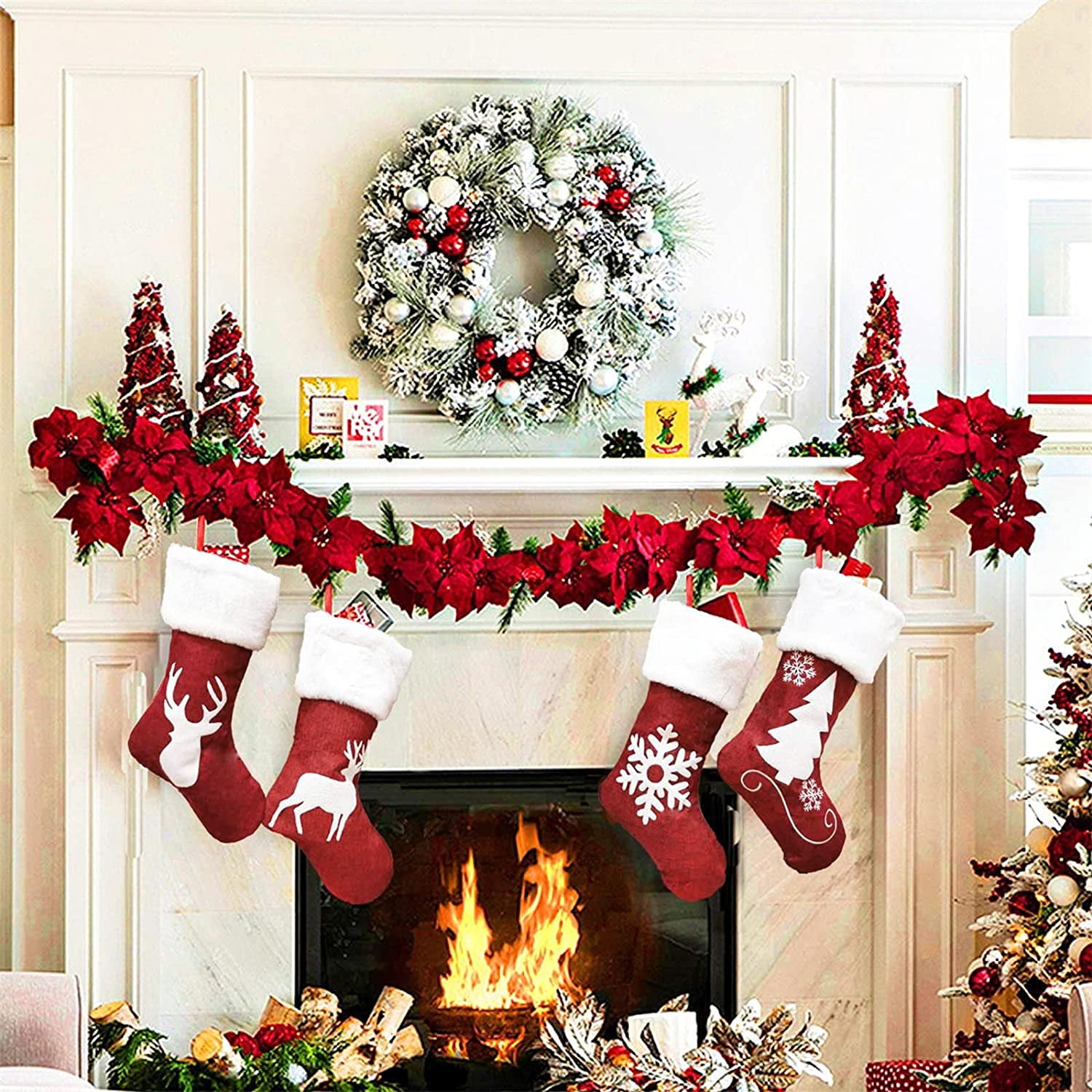 Christmas Stockings,18 inch Candy Stockings,for Xmas Tree and Fireplace Hanging Stockings Holiday Stockings with Plush Decorations,for Family Holiday Xmas Party Decorations