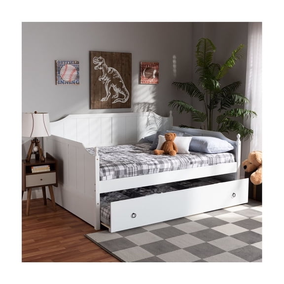 HomeStock African Artistry Cottage White Finished Wood Full Size Daybed with Trundle, Modern Platform Bed for Bedrooms, Sturdy Construction Bed Frames for All Rooms, Low Profile Platform Beds