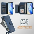 thumbnail image 6 of Multi-Functional Wallet Case for iPhone 16 Pro Max, Card Slots Retro PU Leather Shockproof Flip Cover with Card Slots Zipper Pocket Kickstand Magnetic Wrist Strap & Shoulder Strap - Blue, 6 of 16