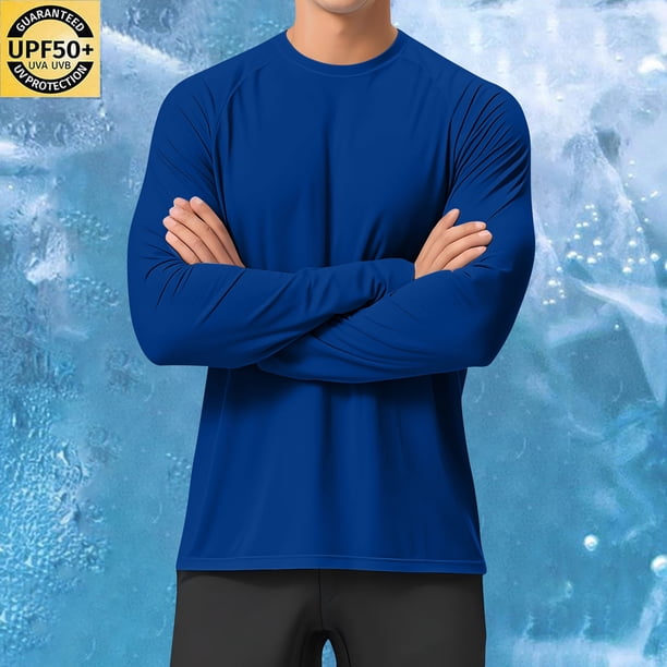 pstuiky camisetas de manga larga para hombre, Protector solar de color sólido para hombre, transpirable, de manga larga. top de hombre s