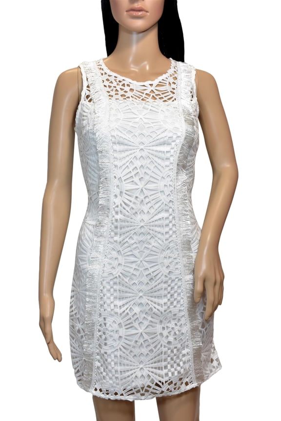 White Lace Sleeveless Sheath Dress (14)