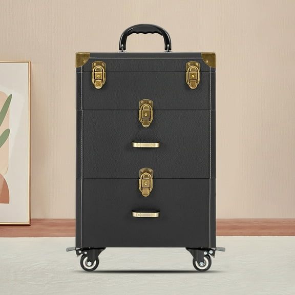 Rolling Manicure Table Nail Desk Travel Train Case Cosmetic Trolley with Keys Used for Manicurists, Makeup Artists and osmetic Trainees.