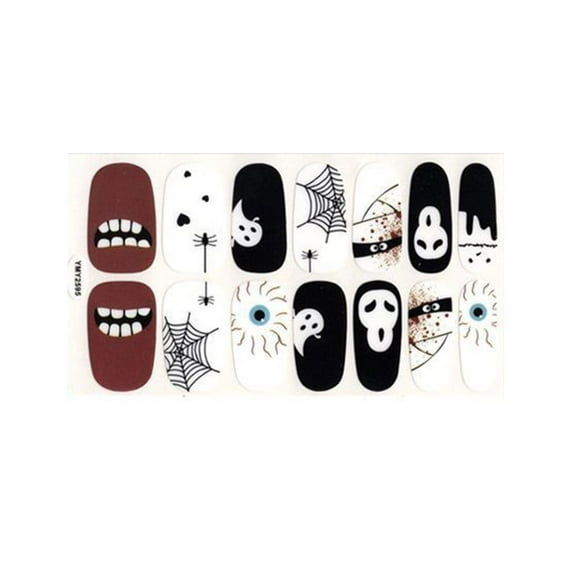 TUITOONM Nail Art Sticker Halloween Black White Skull Set Full Cover Self-Adhesive Nail Decals for Women, Girls, Spooky Manicure, Party Nail Decorationss