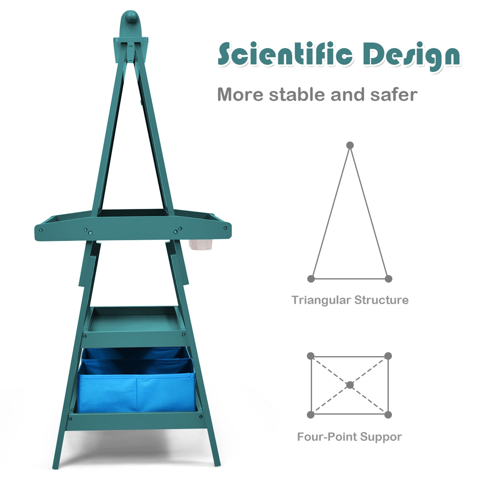 Gymax 3 in 1 Double-Sided Storage Art Easel w/Paint Cups for Kid Writing Teal Frosting