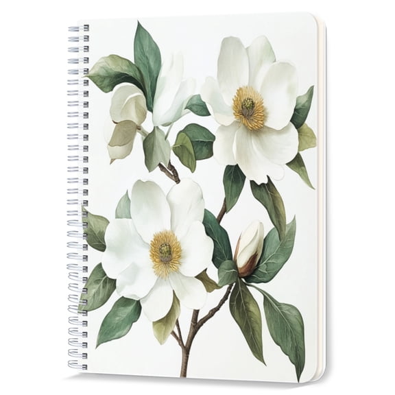 Spiral Notebook,Double-Wire Spiral College Lined Journal Notebook for Study and Notes,100 Pages,5.71x 8.26 in - Realistic Painting of Magnolia Flowers