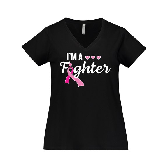 Inktastic Breast Cancer Awareness I'm a Fighter Women's Plus Size V-Neck T-Shirt