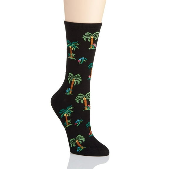 MeMoi Palm Tree Paradise Bamboo Blend Crew Socks - Womens - Female, One Size, Black