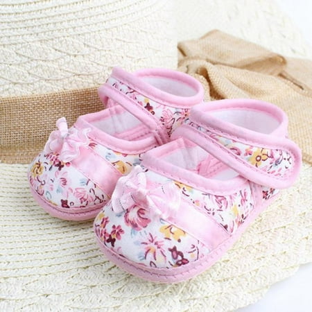 Infant Baby Girls Soft Sole Bowknot Princess Flower Mary Jane Flats Prewalker Newborn Light Baby Sneaker Shoes