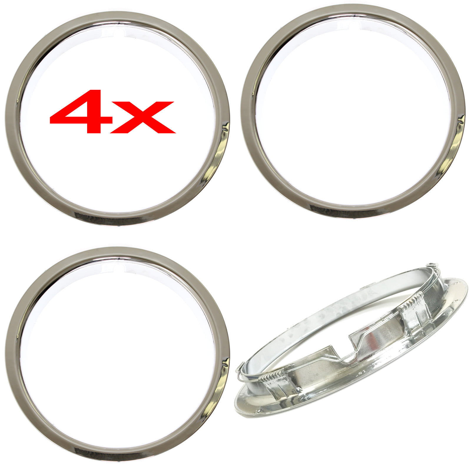Set of 4 Chrome plated Steel 15 Universal 1.75 inch Beauty Trim Rings 1515C 