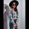 thumbnail image 4 of Suéteres de Punto para Mujer, de Larga, con Rombos, Abertura Frontal, Botones y Cuello en V, Abrigos Cortos Rosa Verde XL, 4 of 10
