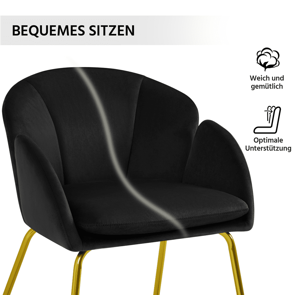 Alden Design Modern Velvet Accent Chair with Golden Metal Legs for Living Room, Black