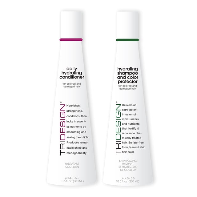 TRI Design Juego de champú y acondicionador hidratante – Champú y acondicionador sin sulfato para cabello seco y dañado – Protege, repara e hidrata el cabello rizado, liso, ondulado y tratado con colo