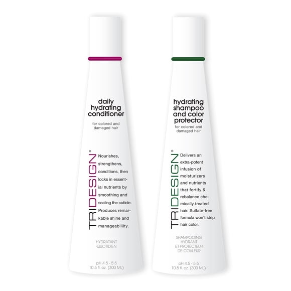 TRI Design Juego de champú y acondicionador hidratante – Champú y acondicionador sin sulfato para cabello seco y dañado – Protege, repara e hidrata el cabello rizado, liso, ondulado y tratado con colo