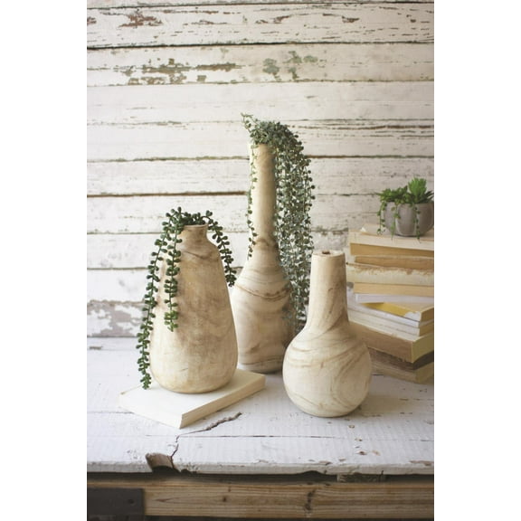 Kalalou Hand Carved Tall Wooden Bottles, Set of 3