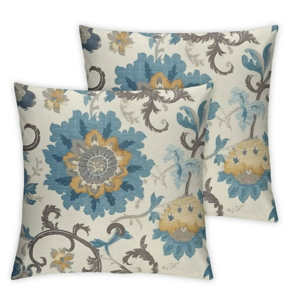 Acheng of 2 Jacquard Circle Floral Throw Pillow Shell Vintage Cushion Cover for  Cream Blue 12x12in