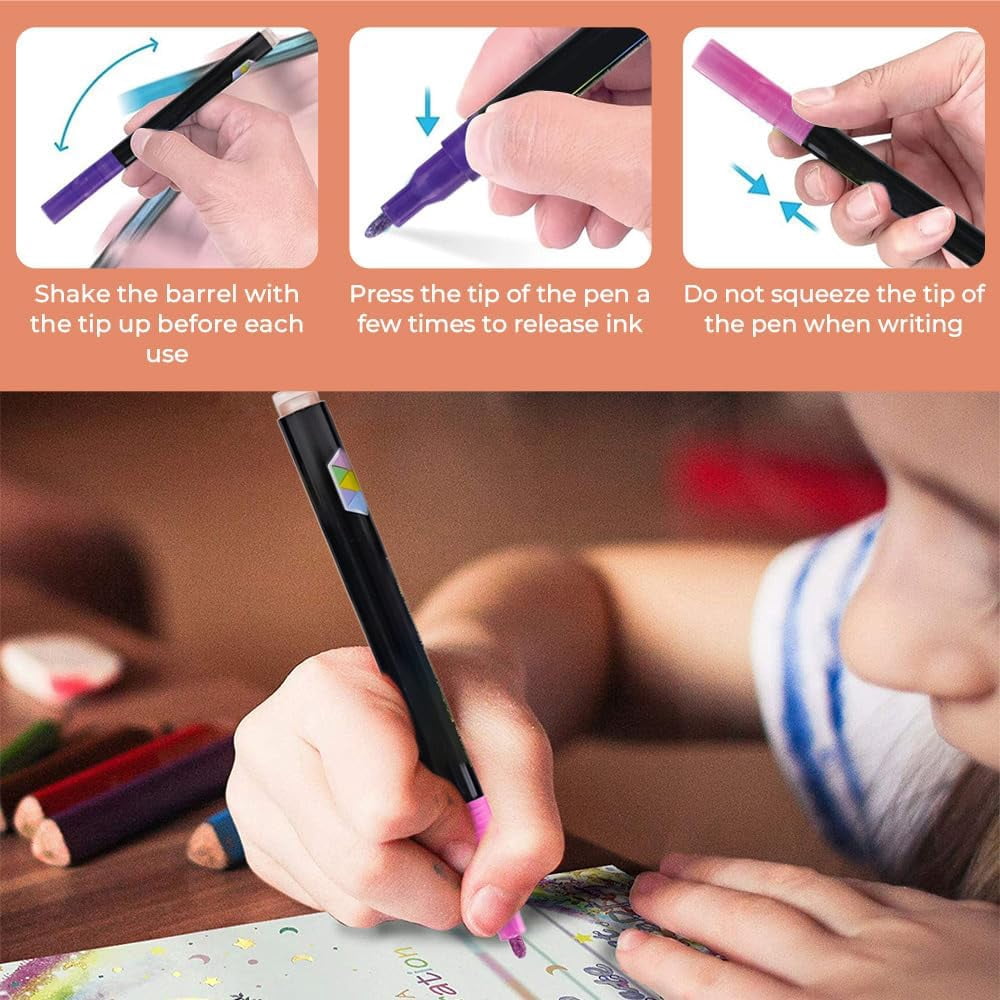 Dual-Line Highlighter, 2024 New Glitter Gel Double Line Outline Pen Sparkle Markers Colorful Art Pens Outline Marker Set for Writing, Scrapbooking