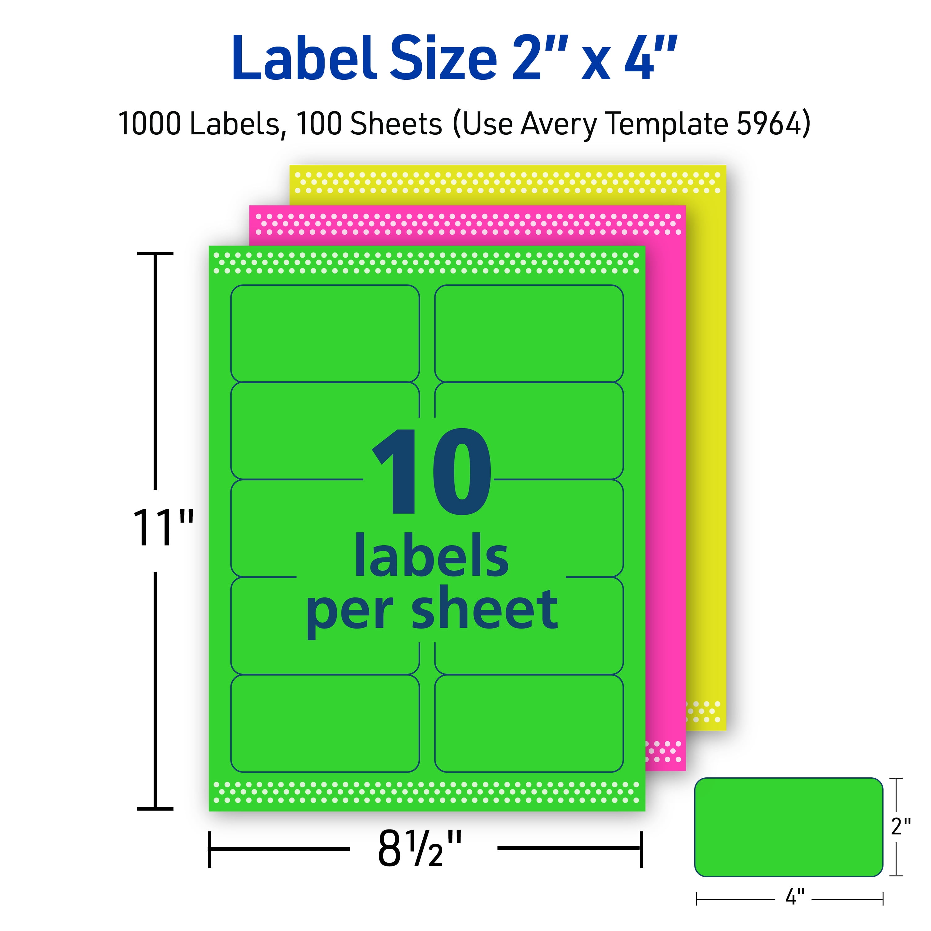 Avery Shipping Labels, 2"x 4", Assorted Neon, 1,000 Total (5964)