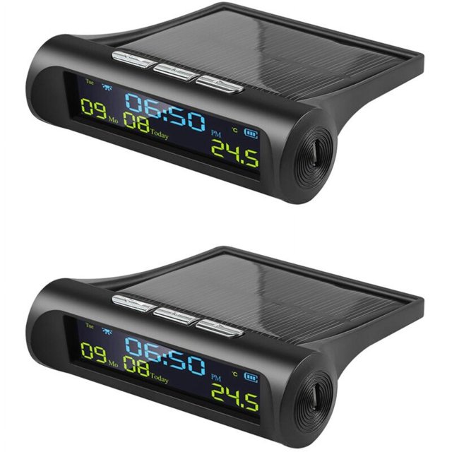 2 relojes digitales solares para automóvil con pantalla LCD de hora, fecha y temperatura para decoración personal de habitaciones al aire libre A