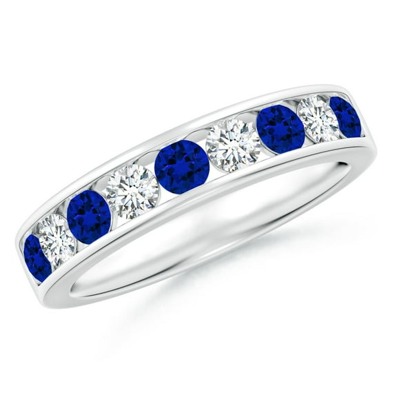 ANGARA Lab Grown Channel Set Blue Sapphire & Diamond Semi Eternity Ring for Women in 14K White Gold (Size-3mm) | Anniversary, Jewelry Gift for Women | Lab-Grown Blue Sapphire Ring