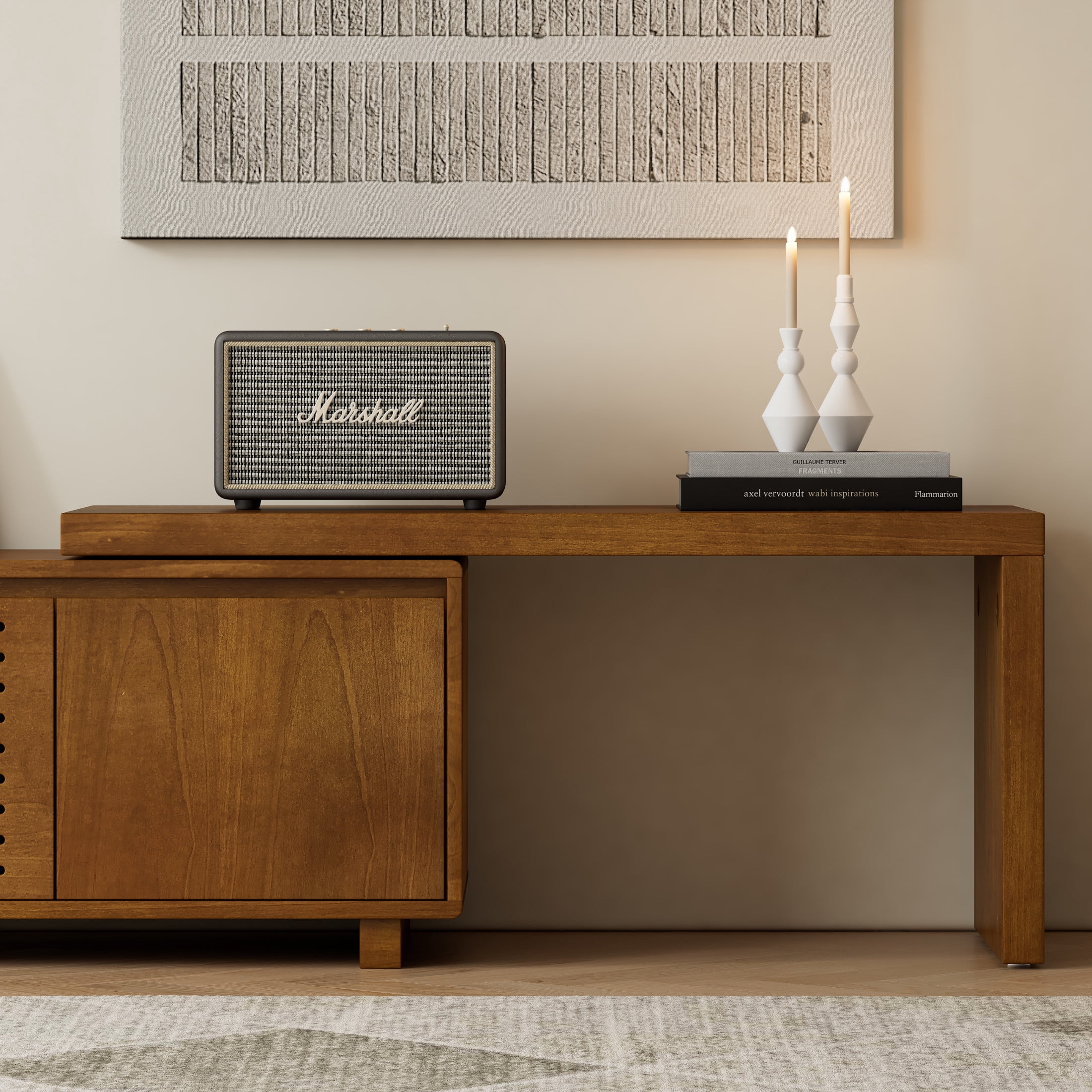 GDF Studio 62.6" Extendable TV Stand for TVs up to 75", Media Console with Storage, Brown Ebony