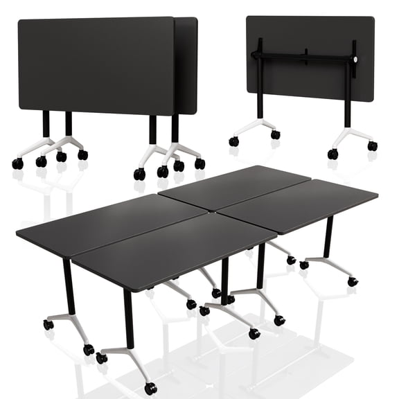 Folding Conference Table with Wheels Set of 2, Flip Top Conference Room Table, Modular Training Room & Meeting Table, Rolling Nesting Office Table for Classroom Seminar, Black, 47.2 in